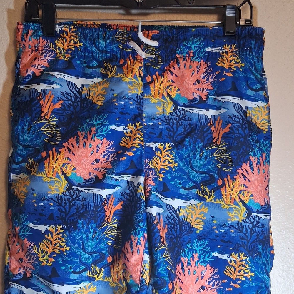 Place Kids Swim Trunks - Blue and Orange Coral Reef 10- 12 260770